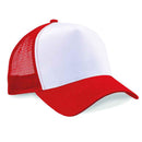 Beechfield B640 classic Red and white trucker cap on a white background