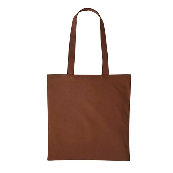 A dark brown long handle tote bag made of cotton, displayed against a white background. Nutshell Cotton Shopper - RL100