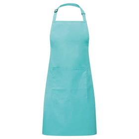 A duck egg blue bib apron with a neck strap and front pocket, displayed on a plain background. Colours Bib Apron with Pocket - PR154