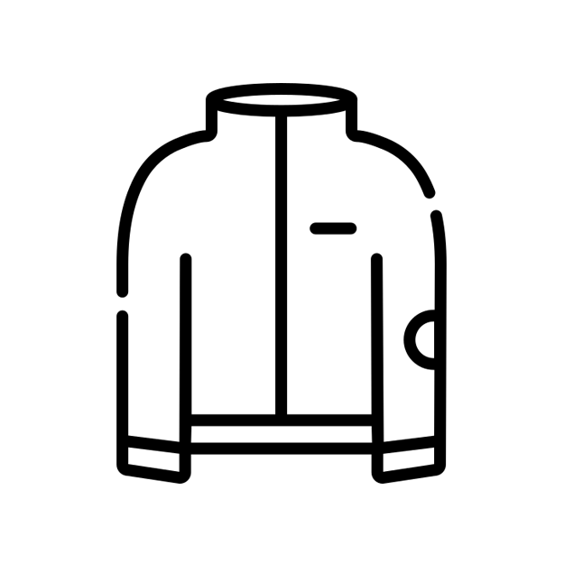 Black line drawing of a fleece jacket on a light grey background