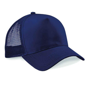 Beechfield B640 French Navy blue trucker cap with mesh back on a white background
