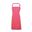 A fuchsia pink bib apron with a neck strap and front pocket, displayed on a plain background. Colours Bib Apron with Pocket - PR154