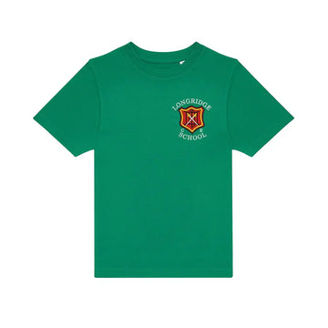 Green PE T-Shirt for Longridge C of E Primary School with school crest printed to the left chest area.