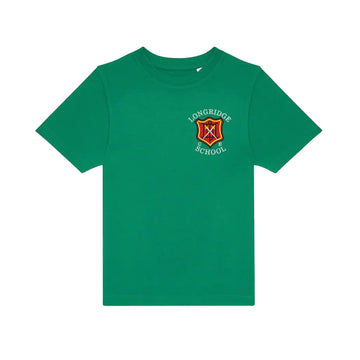 Green PE T-Shirt for Longridge C of E Primary School with school crest to the left chest area.