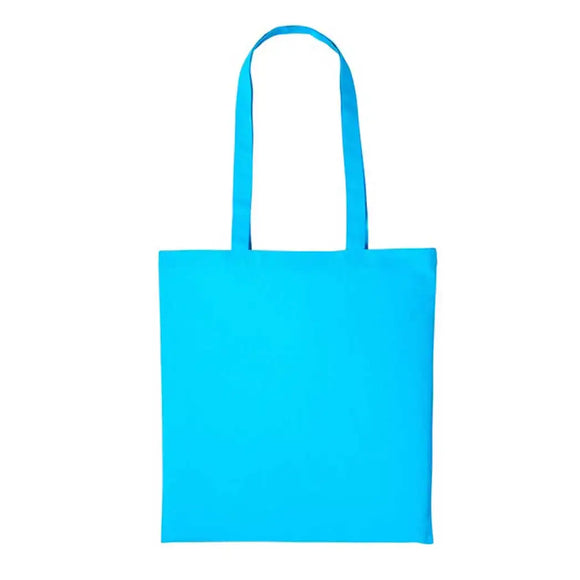 A Hawaiian blue long handle tote bag made of cotton, displayed against a white background. Nutshell Cotton Shopper - RL100