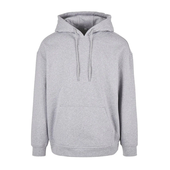Build your Brand Basic Oversize Hoodie - BB006 in heather grey against a white background