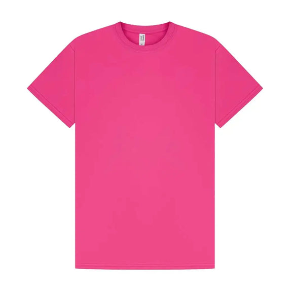 Promo Tech T-Shirt in heliconia pink against a white background
