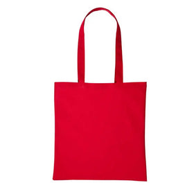 A hot red long handle tote bag made of cotton, displayed against a white background. Nutshell Cotton Shopper - RL100