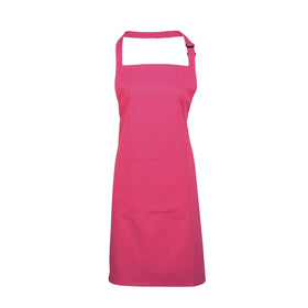 A hot pink bib apron with a neck strap and front pocket, displayed on a plain background. Colours Bib Apron with Pocket - PR154