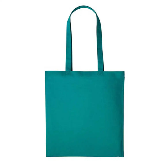 A Jade green long handle tote bag made of cotton, displayed against a white background. Nutshell Cotton Shopper - RL100