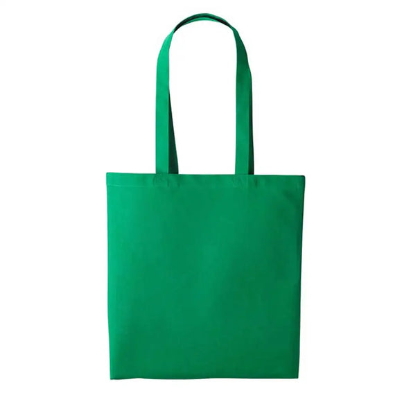 A Kelly green long handle tote bag made of cotton, displayed against a white background. Nutshell Cotton Shopper - RL100