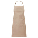 A latte brown bib apron with a neck strap and front pocket, displayed on a plain background. Colours Bib Apron with Pocket - PR154