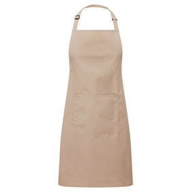 A latte brown bib apron with a neck strap and front pocket, displayed on a plain background. Colours Bib Apron with Pocket - PR154