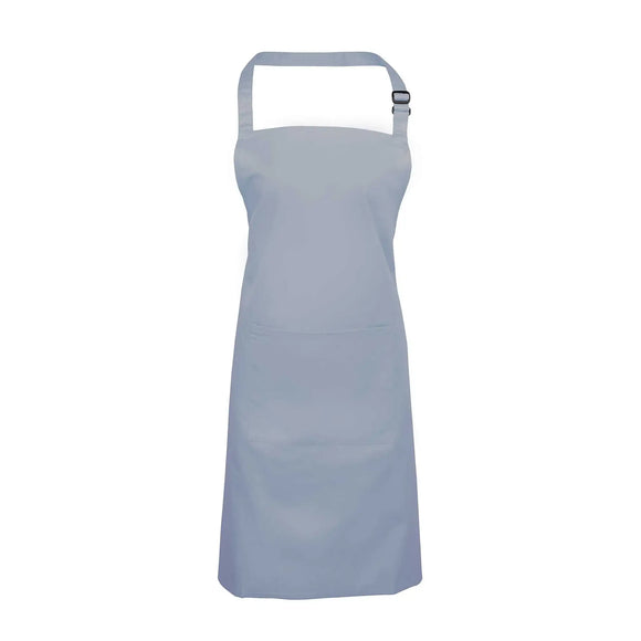 A light blue bib apron with a neck strap and front pocket, displayed on a plain background. Colours Bib Apron with Pocket - PR154