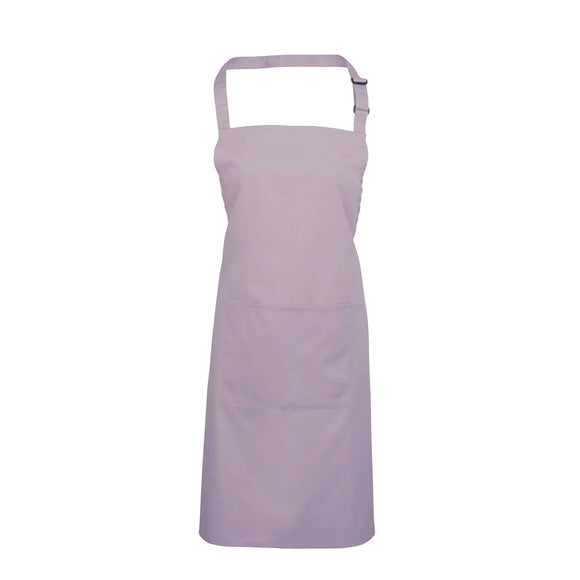 A lilac purple bib apron with a neck strap and front pocket, displayed on a plain background. Colours Bib Apron with Pocket - PR154