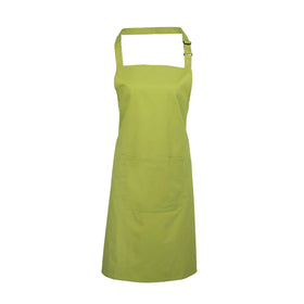 A lime green bib apron with a neck strap and front pocket, displayed on a plain background. Colours Bib Apron with Pocket - PR154