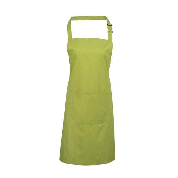 A lime green bib apron with a neck strap and front pocket, displayed on a plain background. Colours Bib Apron with Pocket - PR154
