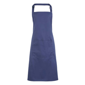 A marine blue bib apron with a neck strap and front pocket, displayed on a plain background. Colours Bib Apron with Pocket - PR154