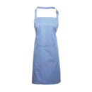 A mid blue bib apron with a neck strap and front pocket, displayed on a plain background. Colours Bib Apron with Pocket - PR154