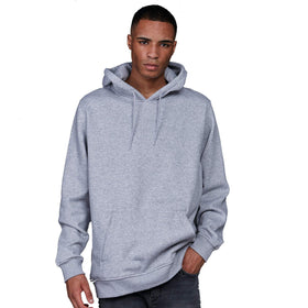 A male model wearing a grey oversize hoodie with front pouch pocket against a white background. Build your Brand Basic Oversize Hoodie - BB006