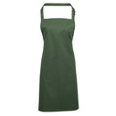 A moss green bib apron with a neck strap and front pocket, displayed on a plain background. Colours Bib Apron with Pocket - PR154
