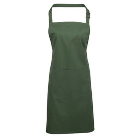A moss green bib apron with a neck strap and front pocket, displayed on a plain background. Colours Bib Apron with Pocket - PR154