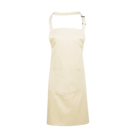 A natural bib apron with a neck strap and front pocket, displayed on a plain background. Colours Bib Apron with Pocket - PR154