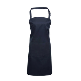 A navy blue bib apron with a neck strap and front pocket, displayed on a plain background. Colours Bib Apron with Pocket - PR154