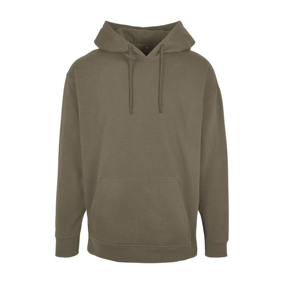 Build your Brand Basic Oversize Hoodie - BB006 in olive green against a white background