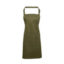 An olive green bib apron with a neck strap and front pocket, displayed on a plain background. Colours Bib Apron with Pocket - PR154