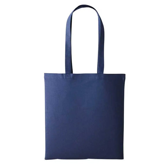 An oxford navy long handle tote bag made of cotton, displayed against a white background. Nutshell Cotton Shopper - RL100