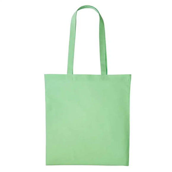 A pastel green long handle tote bag made of cotton, displayed against a white background. Nutshell Cotton Shopper - RL100