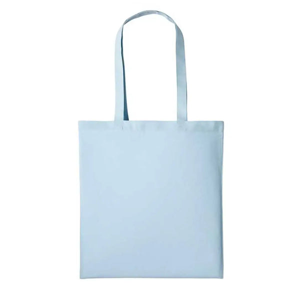 A pastel blue long handle tote bag made of cotton, displayed against a white background. Nutshell Cotton Shopper - RL100
