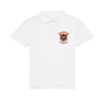 White Polo-Shirt for Longridge C of E Primary School with school crest embroidery to the left chest area.