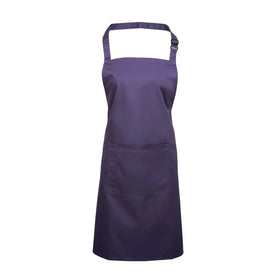 A purple bib apron with a neck strap and front pocket, displayed on a plain background. Colours Bib Apron with Pocket - PR154