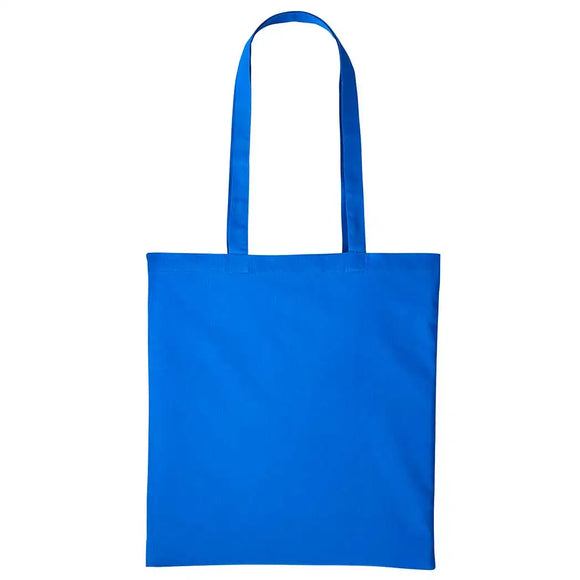 A sapphire blue long handle tote bag made of cotton, displayed against a white background. Nutshell Cotton Shopper - RL100