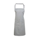 A silver bib apron with a neck strap and front pocket, displayed on a plain background. Colours Bib Apron with Pocket - PR154