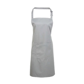 A silver bib apron with a neck strap and front pocket, displayed on a plain background. Colours Bib Apron with Pocket - PR154