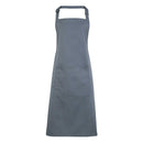 A steel grey bib apron with a neck strap and front pocket, displayed on a plain background. Colours Bib Apron with Pocket - PR154