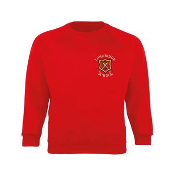 Red Sweatshirt for Longridge C of E Primary School with school crest to the left chest area.