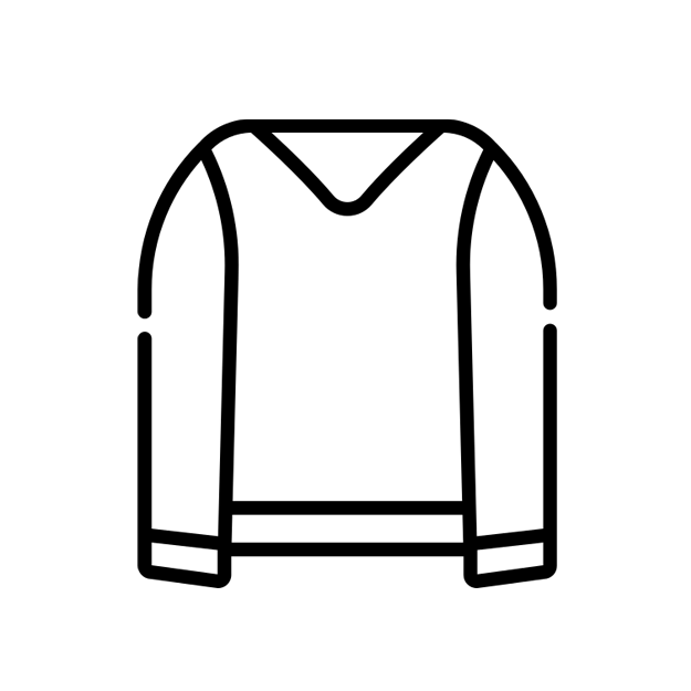 Black line drawing of a sweatshirt on a light grey background