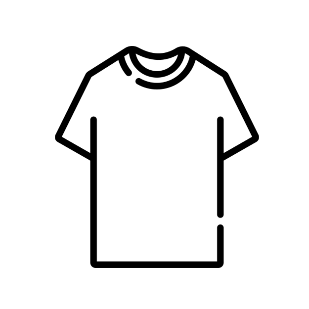 Black line drawing of a t-shirt on a light grey background