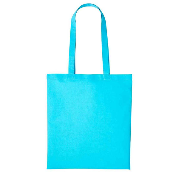 A turquoise blue long handle tote bag made of cotton, displayed against a white background. Nutshell Cotton Shopper - RL100