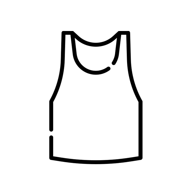 Black line drawing of a tank top on a light grey background