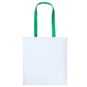 Nutshell Varsity Cotton Shopper - RL150 in white with kelly green handles against a white background