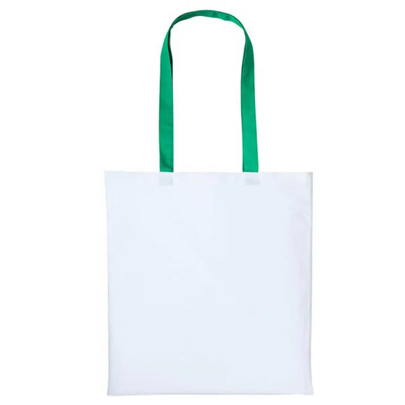 Nutshell Varsity Cotton Shopper - RL150 in white with kelly green handles against a white background