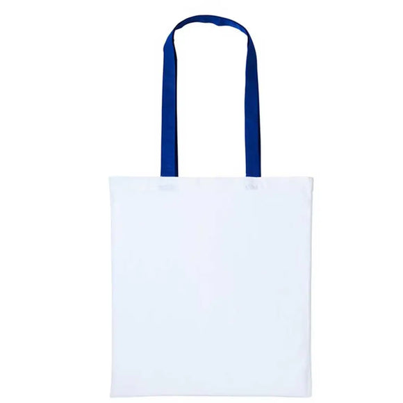 Nutshell Varsity Cotton Shopper - RL150 in white with royal blue handles against a white background