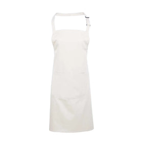 A white bib apron with a neck strap and front pocket, displayed on a plain background. Colours Bib Apron with Pocket - PR154