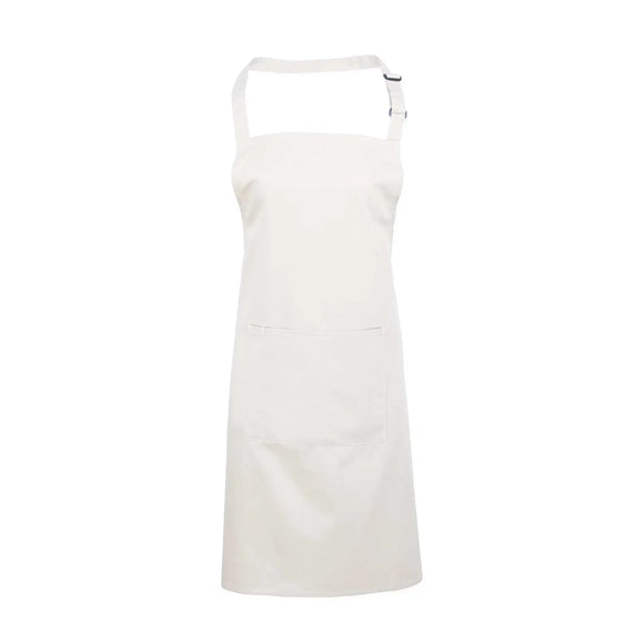 A white bib apron with a neck strap and front pocket, displayed on a plain background. Colours Bib Apron with Pocket - PR154