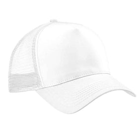 Beechfield B640 White trucker cap with mesh back on a white background